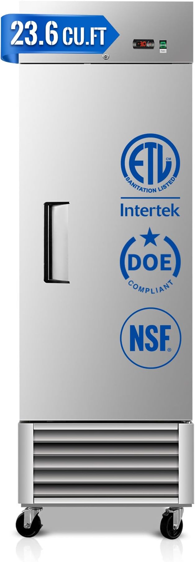 27" W Commercial Freezer, ETL Certified 23.6 Cu.ft Stainless Steel Reach-in Upright Freezer,Auto Defrost,Fan Cooling,Digital Temperature Control (-10°F - 10°F) Used to Restaurant,Bar,Shop