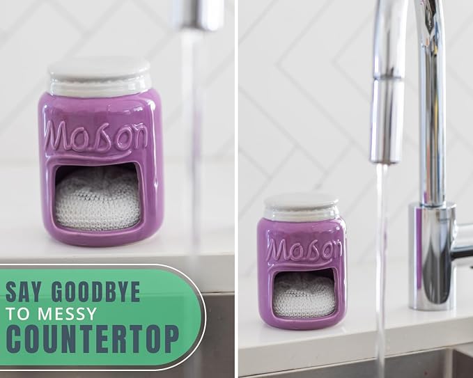 Comfify Purple Mason Jar Ceramic Sponge Holder – Farmhouse Sink Caddy - Image 4