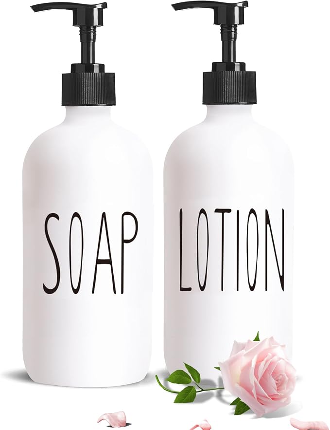 COHOSEGE Glass Soap Dispenser Set 2 Pack, 16 Oz Hand Soap Dispenser by COHOSEGE