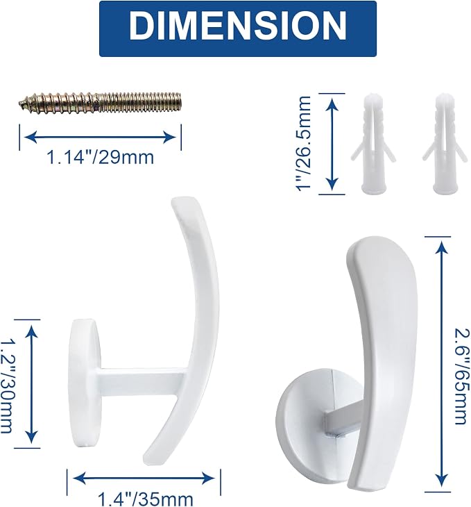 Curtain Tieback Hooks, 4 Pack | Wall Mounted, Decorative, Includes Screws - Image 2