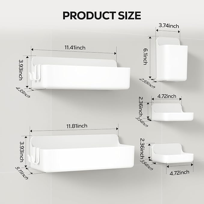 Nieifi Adhesive Shower Shelves, 5 Pieces - Image 2