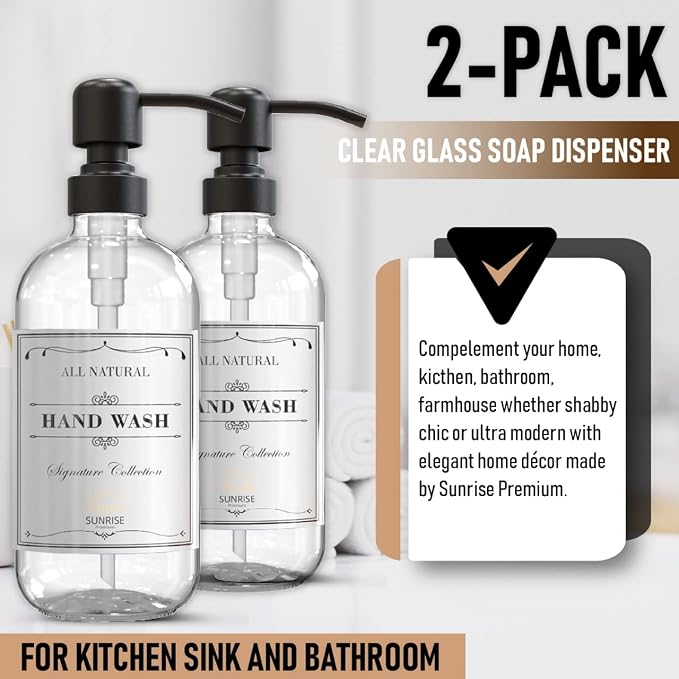 Sunrise Premium Clear Glass Soap Dispenser - Image 4