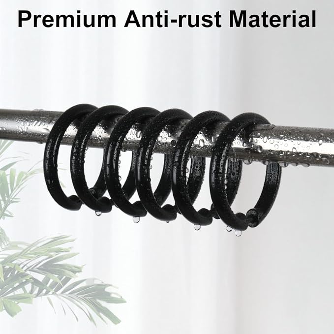Kutesna 12 PCS O Shaped Black Plastic Shower Curtain Rings, Easy Snap Closure - Image 3