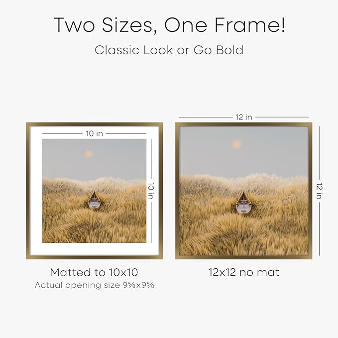 Homeforia 12x12 Picture Frame Bronze, High End Metal 12 x 12 Square Poster Frame with Mat 10 x 10 Photo, 12x12 Brass Frame Matted to 10x10 Print, 12by12 Thin Frames, Tempered Glass, Wall Kit, Set of 3