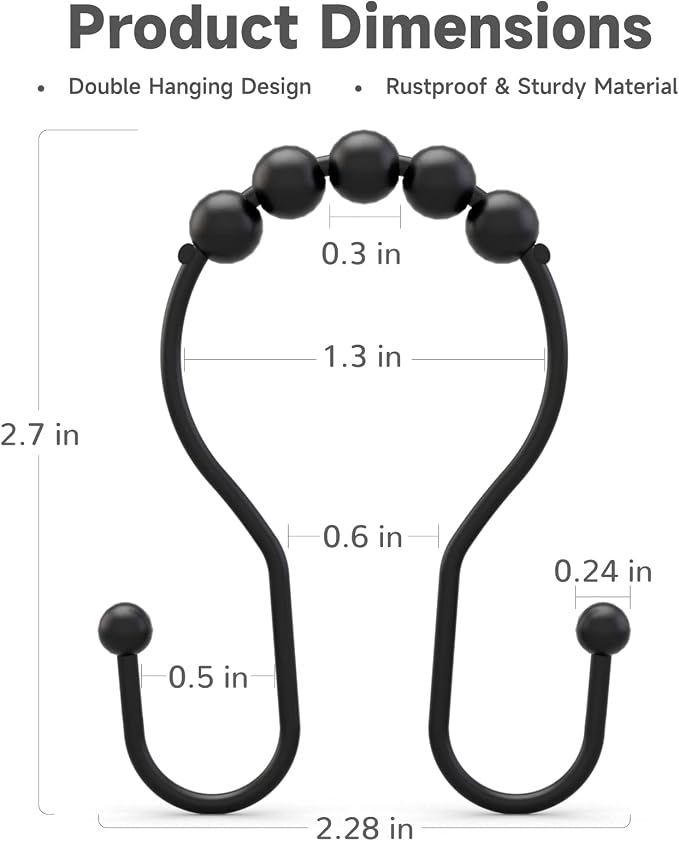 Bathway Shower Curtain Hooks Shower Curtain Rings Black Shower Curtain Hooks - Image 4