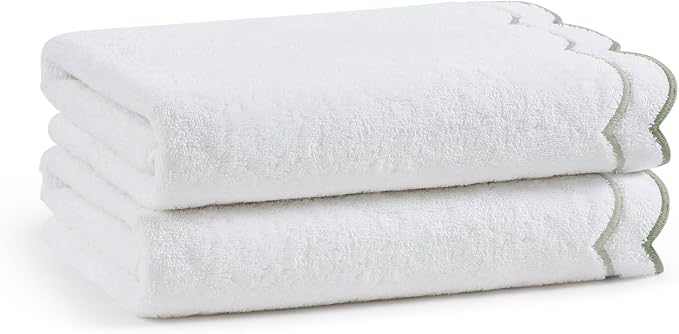 Peri Home 2 Piece Cotton Bath Towel Set, Embroidered, Sage Scallop - Image 6