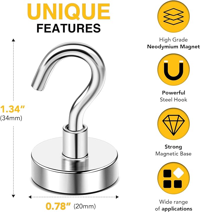DIYMAG Magnetic Hooks, 50lbs Heavy Duty Magnets - Image 2