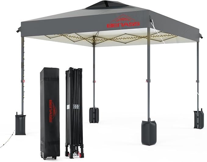 10x10 Pop Up Canopy, Easy Up Canopy Tent, Heavy Duty Tents for Parties, One Person Set Up Event Tent, Light Grey