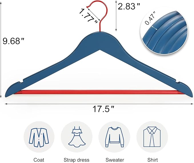 TOPIA HANGER Premium Wooden Hangers 16 Pack Blue/Red Heavy Coat Hanger | - Image 7