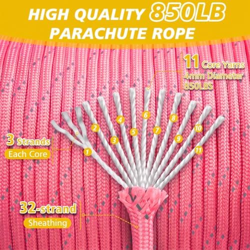 Reflective Paracord Rope 850Ib, 50/100/200/500/1000ft 4MM 11 Strand para Cords - Image 2