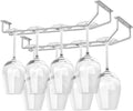 14-Inch Under Cabinet Wine Glass Holder - Metal Stemware Storage Hanger, Single Rail Hanging Rack for Kitchen Bar - Set of 2