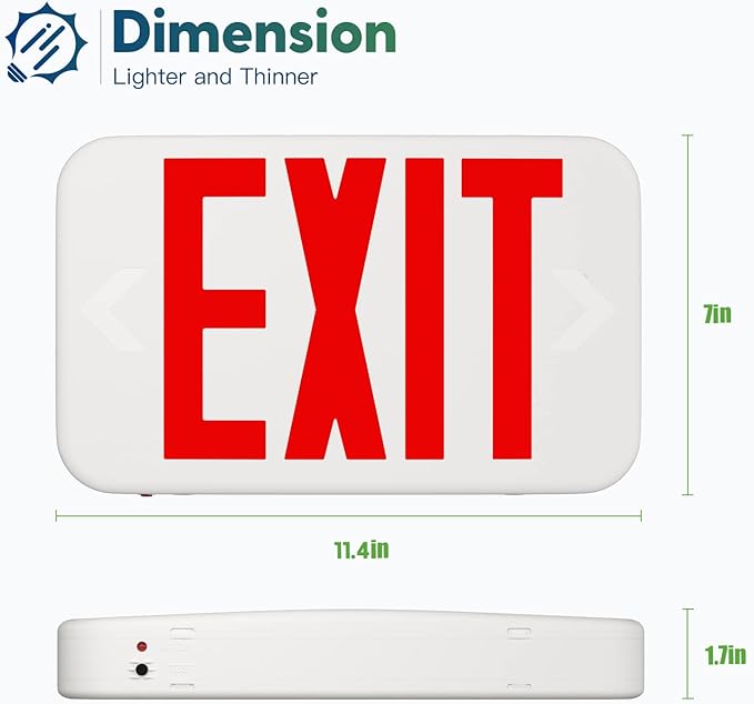 FREELICHT Red LED Exit Sign with Battery Backup，Exit Sign for Business，Easy to Install，UL Certified，AC 120/277V，Pack of 4