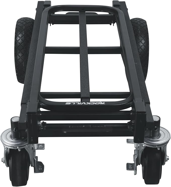 Rockville Rock Cart Off-Road DJ Transport Cart, Big Wheels, Smooth Casters, Wheel Locking, 700lbs Capacity, Folding, Steel, Perfect for Gigs & Events