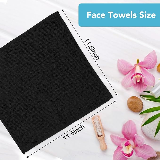 Orighty Washcloths, 5 Pack Microfiber Face Towels, 12x12 Inch Black - Image 3