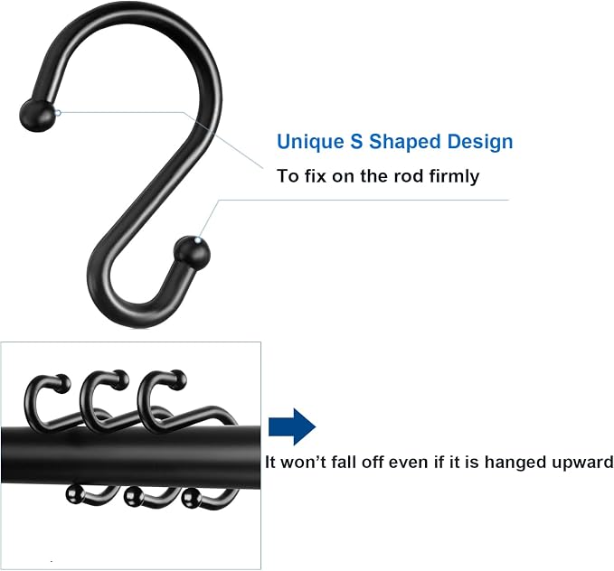 TOPROD S Shaped Shower Curtain Hooks Rings Shower Curtain Hangers S Hooks - Image 4