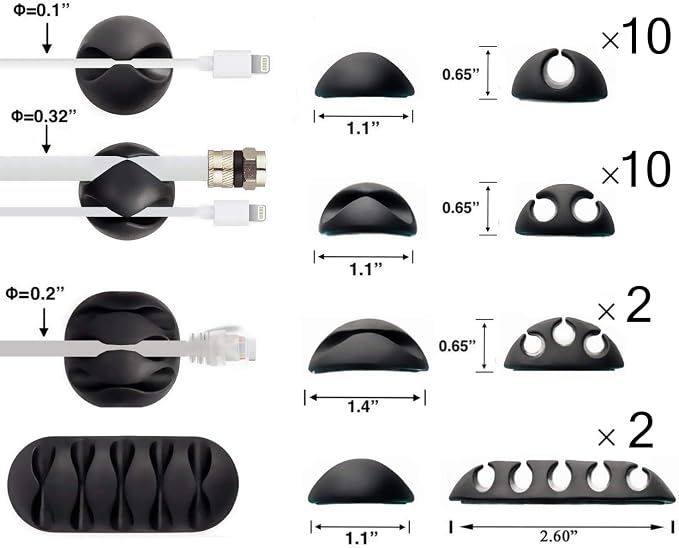 Desk Cable Management Cord Organizer, 24 Pack Black Self Adhesive Cord Holder - Image 2