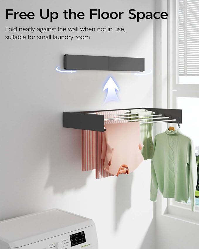 Vikaqi Wall Mounted Clothes Drying Rack 32", Foldable Wall Mount Laundry Rack - Image 2