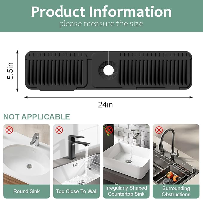 24 Inch Faucet Mat for Kitchen Sink Silicone Folding Faucet Mat for Bathroom - Image 2
