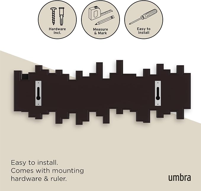 Umbra Sticks Wall Mount Coat Rack, 5 Hook Retractable Pegs, Espresso | Mounting - Image 6