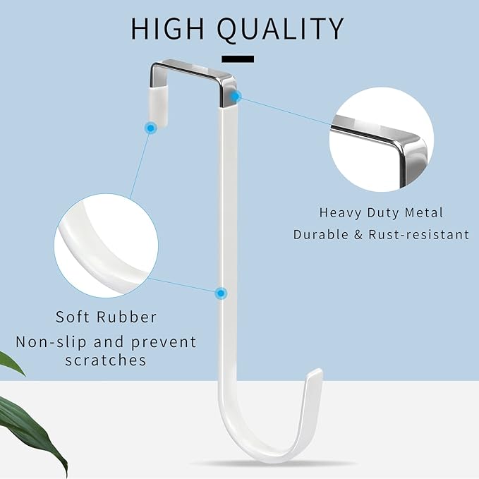 FYY Over the Door Hooks, Single-Hanger 6 Pack, Fits Doors 1.6" White | Heavy - Image 3