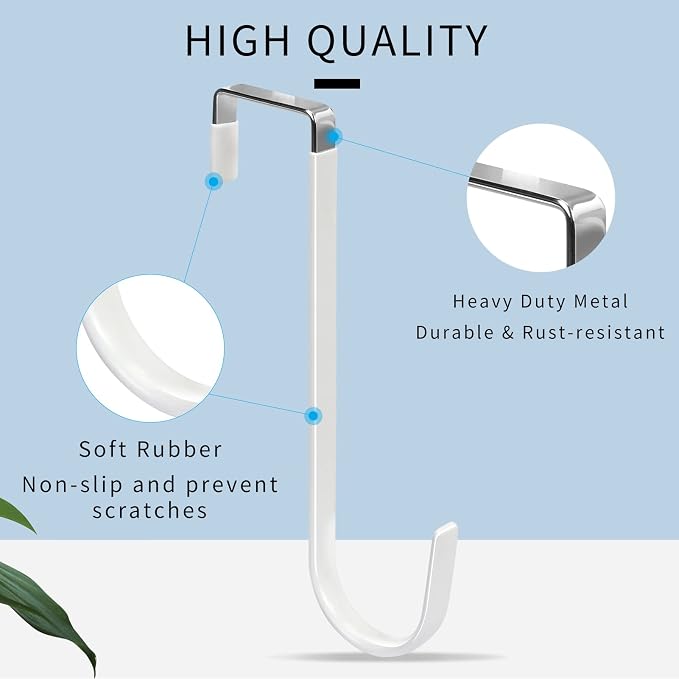 FYY Over the Door Hooks, Single-Hanger 4 Pack, Fits Doors 1.6" White | Heavy - Image 3