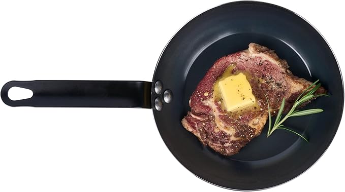 Restaurantware-Met Lux 8 Inch Fry Pan, 1 Lightweight Frying Pan - Induction-Ready, Triple-Riveted, Black Carbon Steel Cooking Skillet, Durable, For Searing, Sauteing, And Browning Food