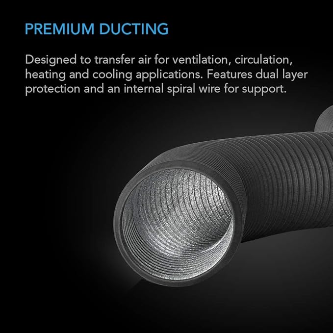 AC Infinity Flexible 12-Inch Aluminum Ducting, Heavy-Duty Four-Layer Protection, 25-Feet Long for Heating Cooling Ventilation and Exhaust