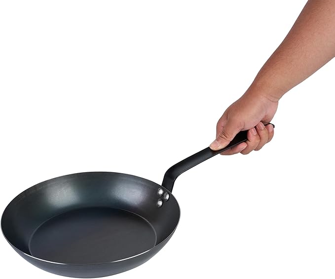 Met Lux 11 Inch Fry Pan, 1 Lightweight Frying Pan - Induction-Ready, Triple-Riveted, Black Carbon Steel Cooking Skillet, Durable, For Searing, Sauteing, And Browning Food - Restaurantware