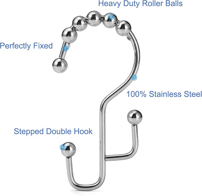 Shower Curtain Rings, SUTINE Shower Curtain Hooks, Stainless Steel Sliver - Image 2