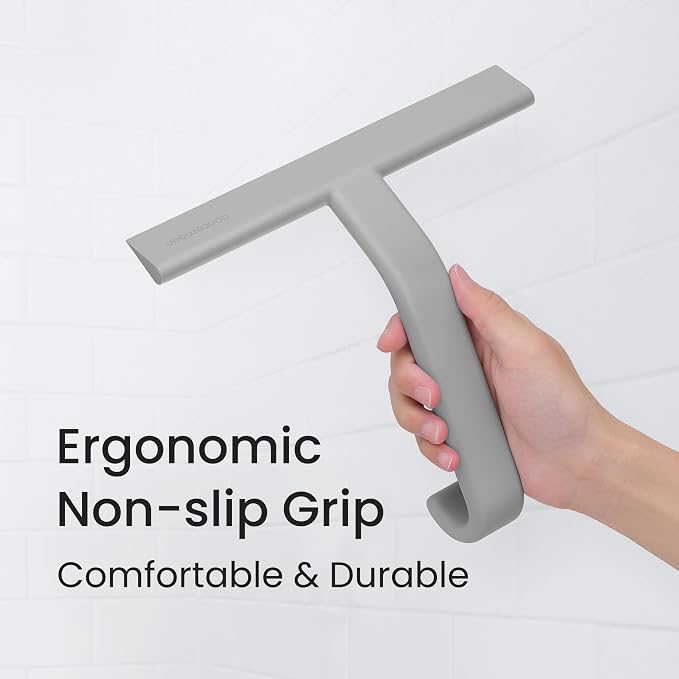 JustHang Shower Squeegee with Built-in Hook, 10-Inch Gray | Award-Winning Design - Image 5