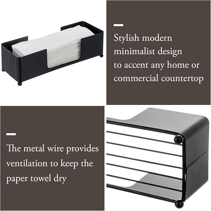 MyGift Black Metal Folded Paper Towel Holder Dispenser - Image 2