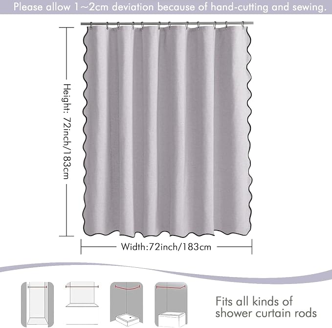 MIULEE Lavender Scalloped Linen Shower Curtain 72x72 Inches - Image 6