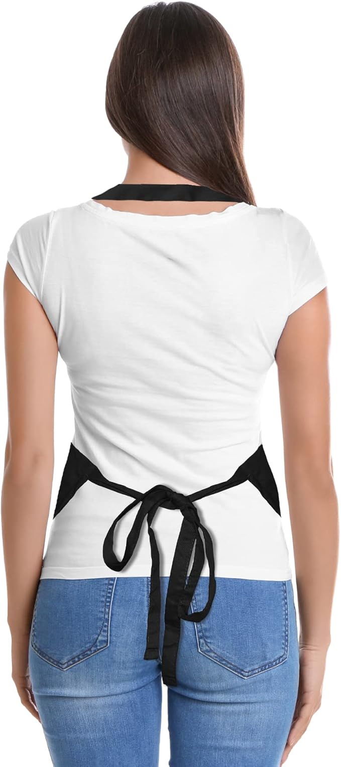 DALIX Apron Commercial Restaurant Home Bib Spun Poly Cotton Kitchen Aprons (2 Pockets) in Black 12 Pack