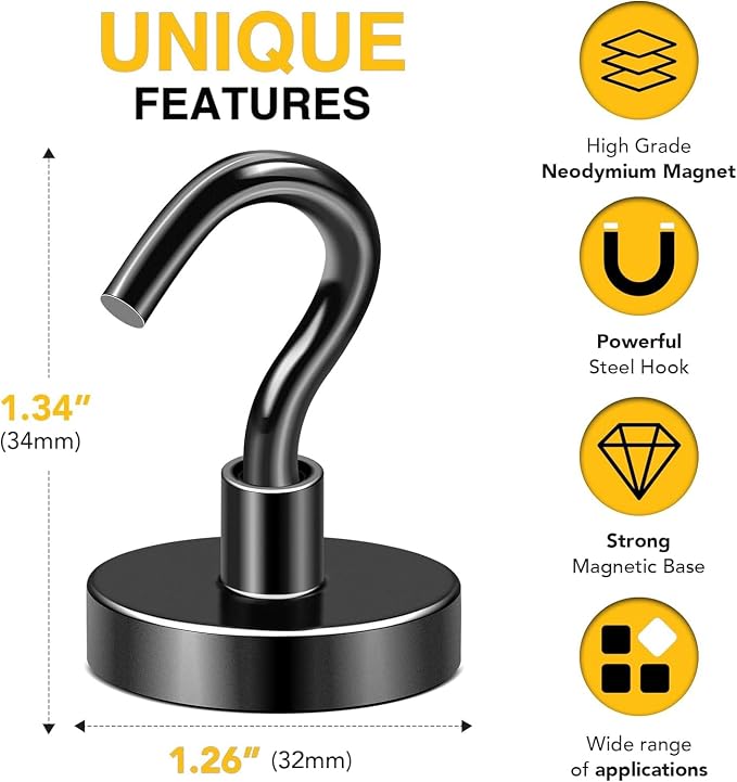 DIYMAG Magnetic Hooks, 120lbs Heavy Duty Magnets - Image 2