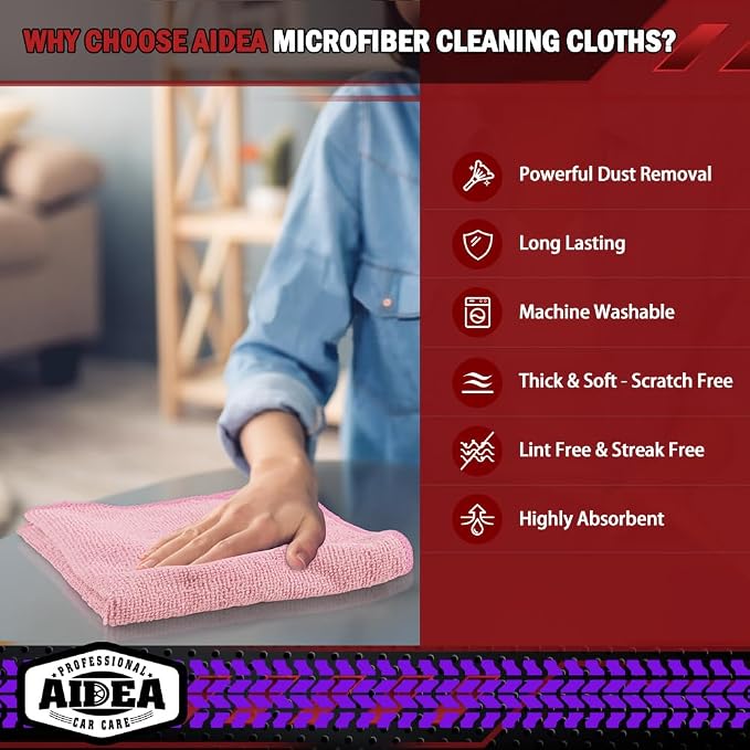 AIDEA Microfiber Cleaning Cloth Pink 20PK, Microfiber Towels 12×12" | Premium - Image 3