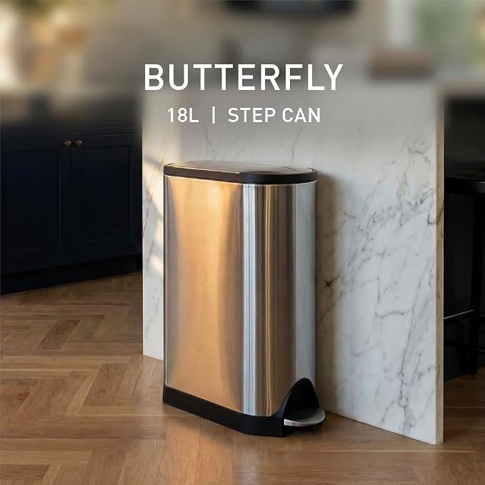 simplehuman 18 Liter / 4.8 Gallon Butterfly Lid Kitchen Step Trash Can - Image 2