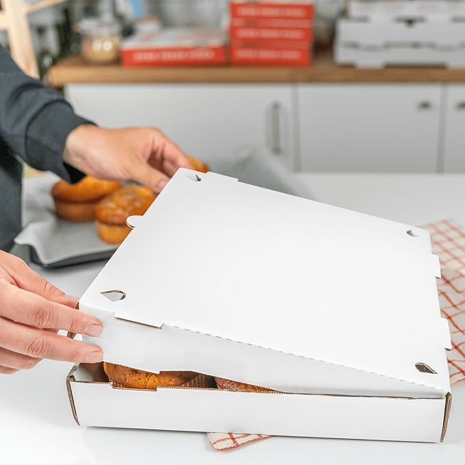 Karat Pizza Boxes 12" x 12" x 2" [50 Pack] White Corrugated Boxes | Ventilated, Grease-Resistant, Durable for Pizza, Catering or Shipping Use