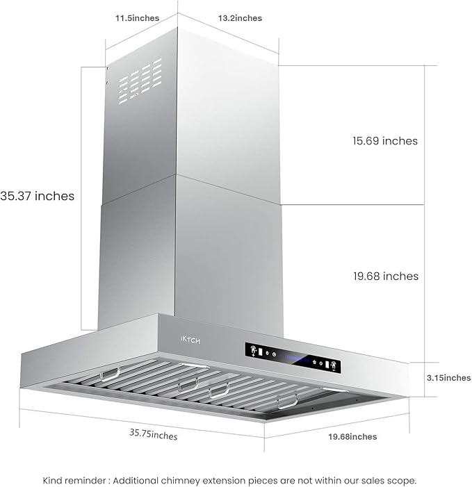 IKTCH 36 Inch Wall Mount Range Hood with 900 CFM, 4-Speed Fan, Ducted Range Hood, Gesture Sensing & Touch Control, Durable Stainless Steel IKP01-36