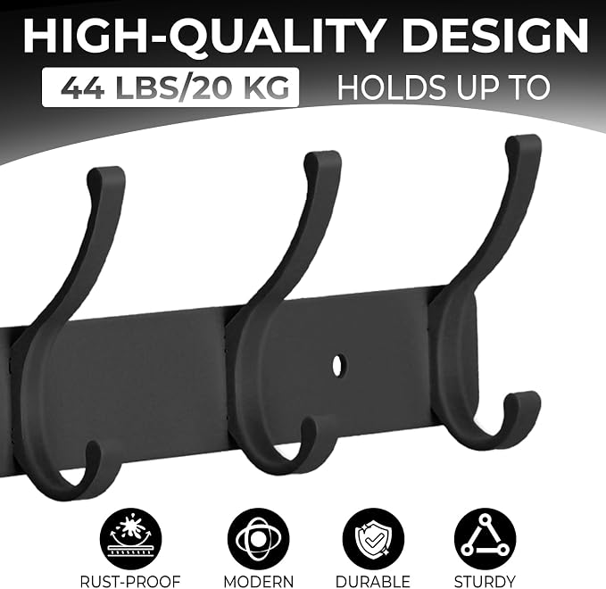 Wall Mount Coat Rack 2 Pack, Smooth Hook Edges, Screw Installation, Double - Image 3