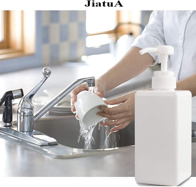 Plastic Pump Bottle Refillable Lotion Soap Dispenser 22oz White 2 Pack | Sturdy - Image 4