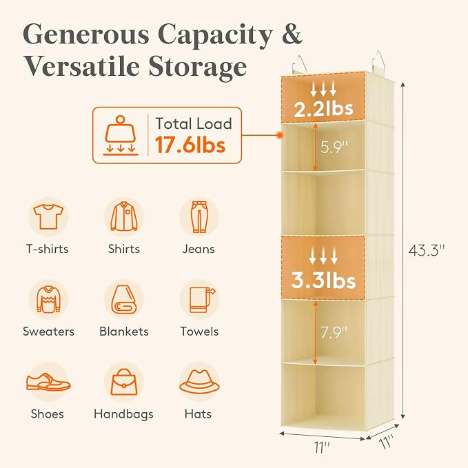 Lifewit 6 Tier Hanging Portable Closet Storage Organizer - Image 3