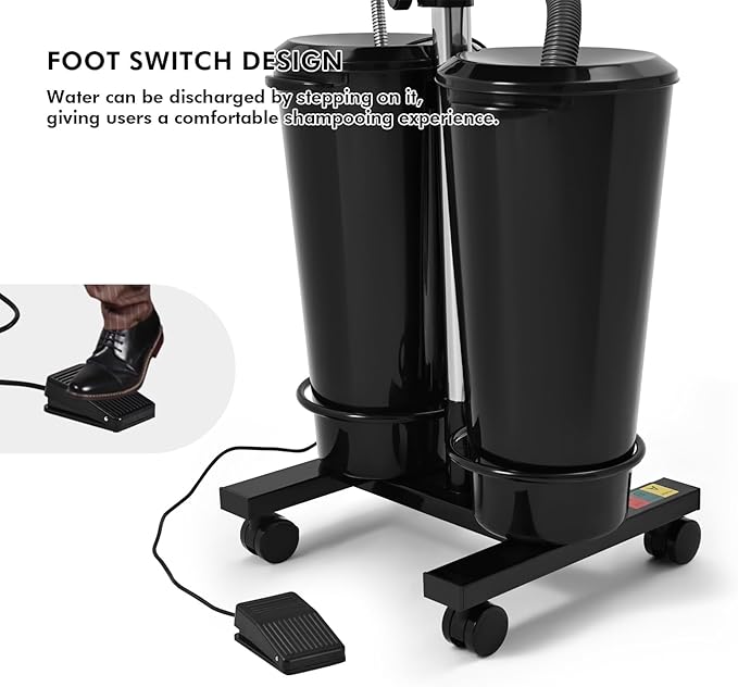 Artist hand Portable Adjustable Shampoo Bowl with Electric Pump, Hair Washing Station,Includes 2 Buckets, Drain Hoses,High-Pressure Sprayer, Foot Pedal Switch,Black