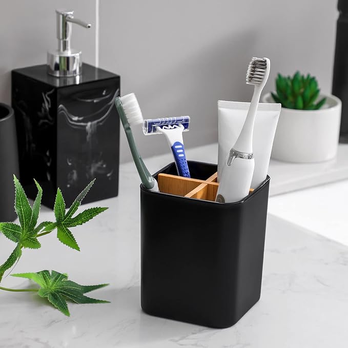 Bamboo Toothbrush Holder for Bathrooms Toothpaste Organizer - Image 3