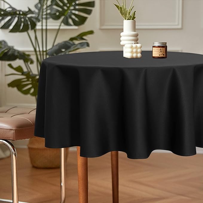 sancua 2 Pack Round Tablecloth 60 Inch Black, Stain and Wrinkle Resistant Table Cloth - Washable Polyester Table Cover for Dining Tables, Buffet Parties and Camping