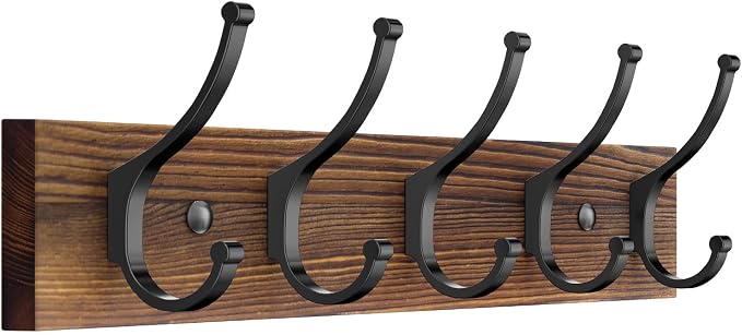 Optish 1 Pack Wooden Coat Rack Wall Mount, 16.1" Rustic Coat Hanger Hooks by Optish