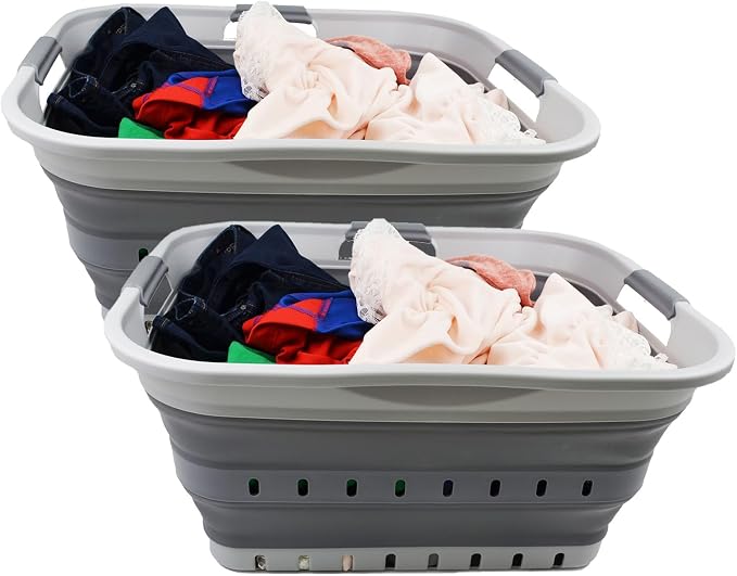 SAMMART 42 Collapsible Plastic Laundry Basket, Foldable Pop Up Storage by SAMMART