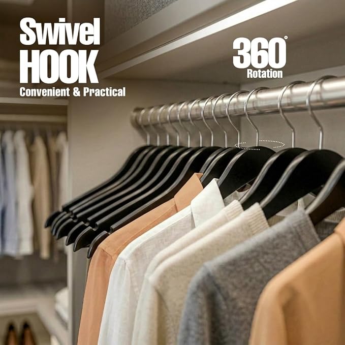 Utopia Home Wooden Hangers 90 Pack – Slim Suit Hangers Black | 360° rotatable - Image 5