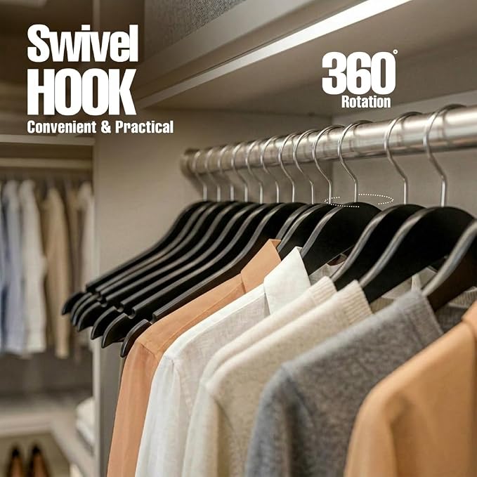 Utopia Home Wooden Hangers 20 Pack – Slim Suit Hangers Black | 360° rotatable - Image 5