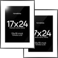Homeforia 17x24 Picture Frame Black, High End Metal 17x24 Poster Frames with Mat 13x19 for Photo, 17 x 24 Black Frame Matted to 13 x 19 inch Print, 24x17 Thin Frame, Tempered Glass, Wall Kit, Set of 2