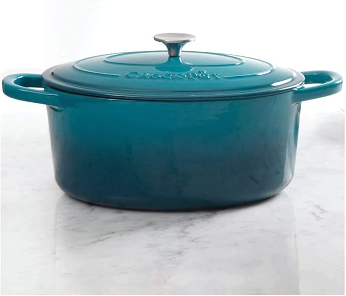Crock-Pot Artisan 7-Quart Oval Enameled Cast Iron Dutch Oven – Teal Ombre, Durable Cookware for Slow Cooking, Roasting, Baking with Lid
